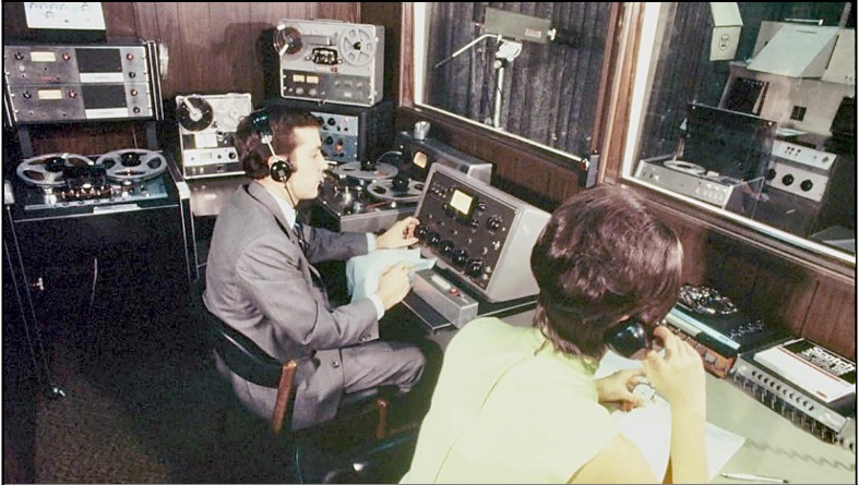 Nancy and Bob Schneider in the Cinecraft control room