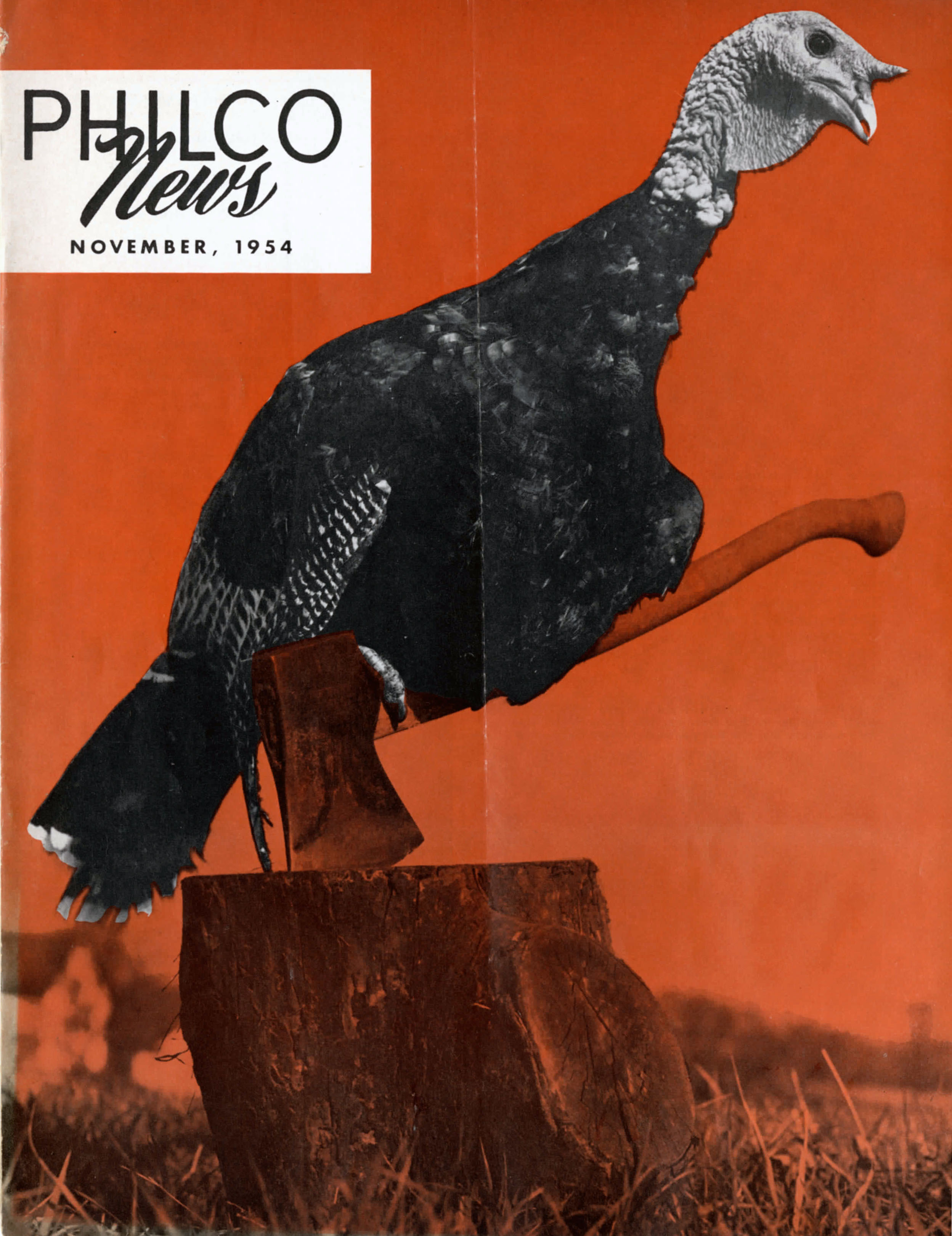 Cover of a November 1954 issue of Philco News featuring a turkey.
