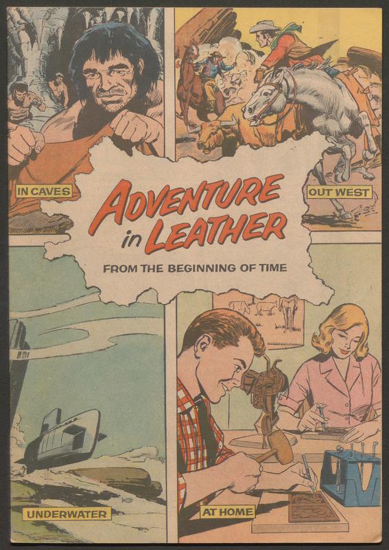 Illustrated comic book cover titled 'Adventure in leather from the beginning of time'