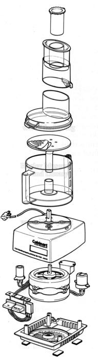 A drawing of the components on a Cuisinart food processor