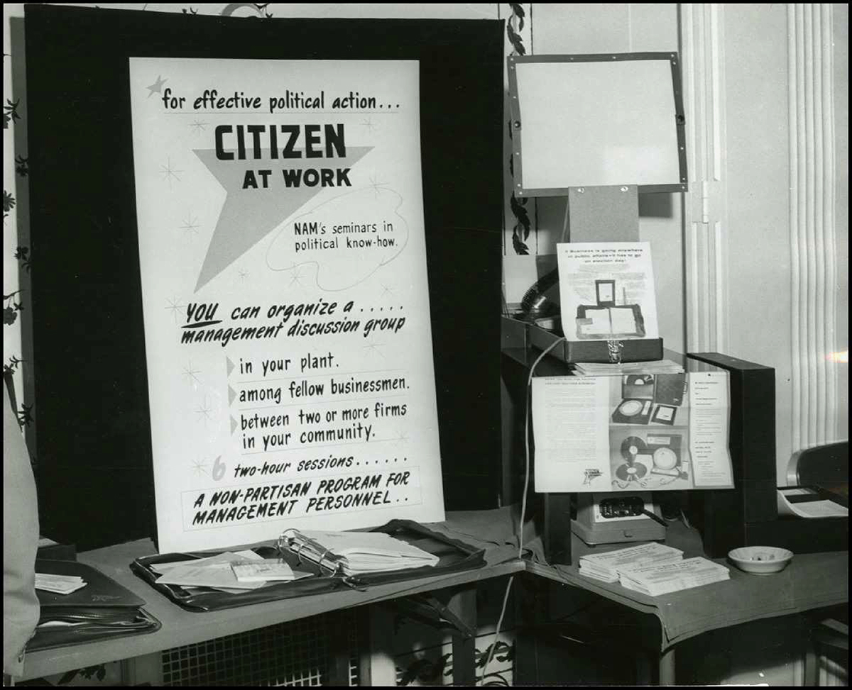 Display promoting “Citizen at Work” seminar.