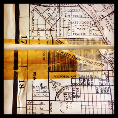 Yellowed tape on the 1942 Los Angeles map