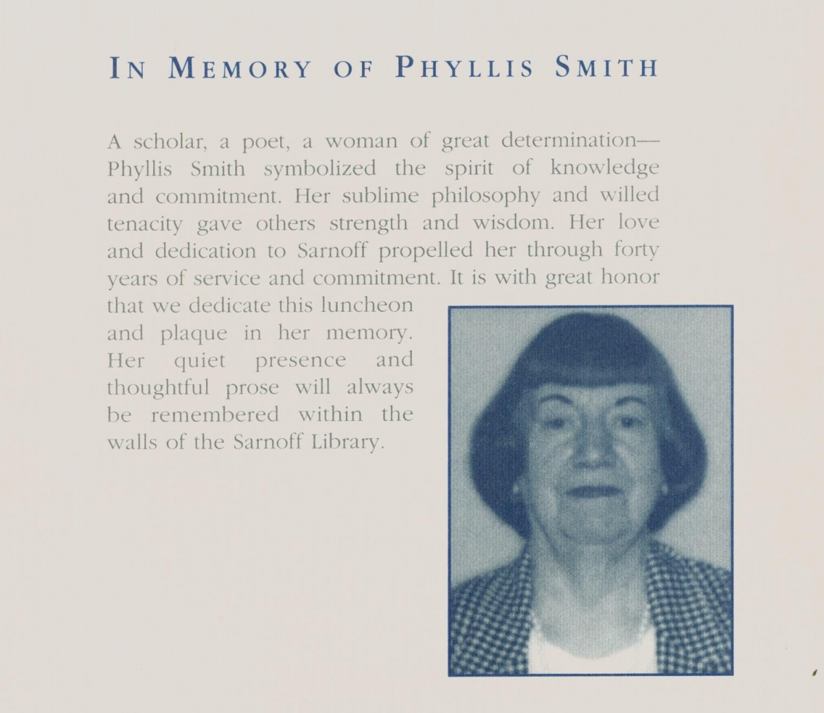 Phyllis Smith's memorial card