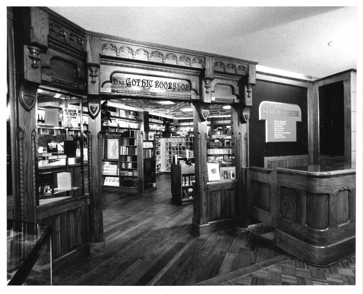 The custom-built entrance to the Gothic Bookshop at Duke University.