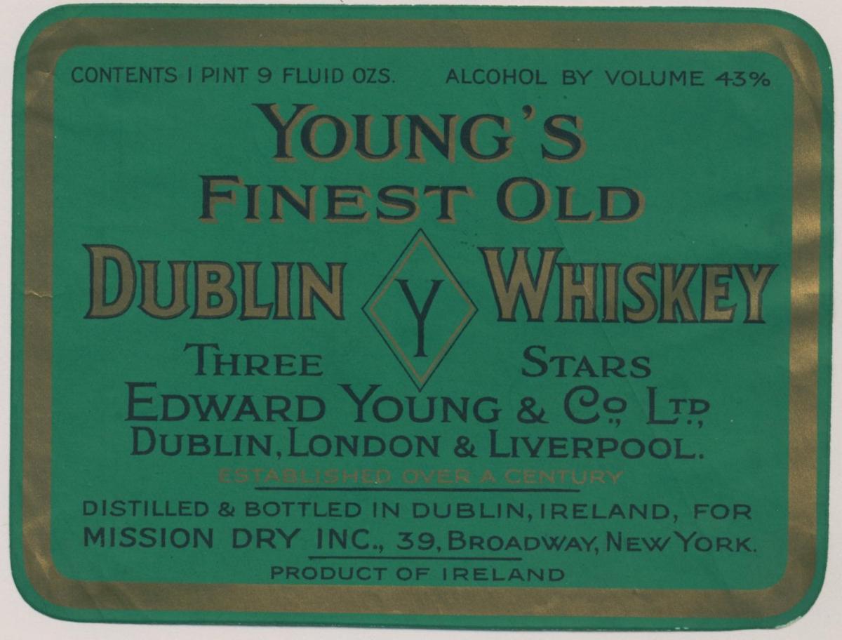 Pre-1914 export label for Young's Finest Old Dublin Whiskey