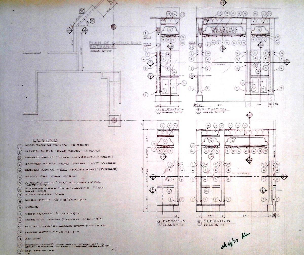 The drawn plans for the bookshop