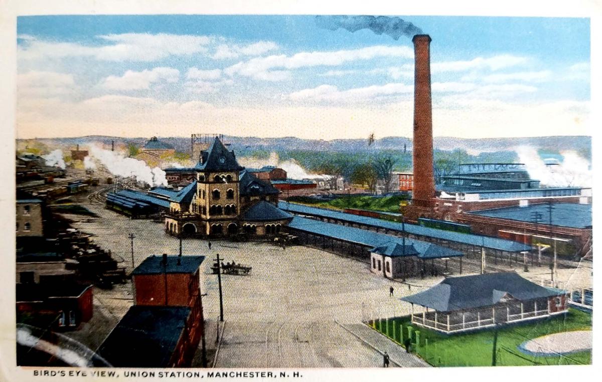 Another view of the Manchester Union Station- this time as a colorized postcard.
