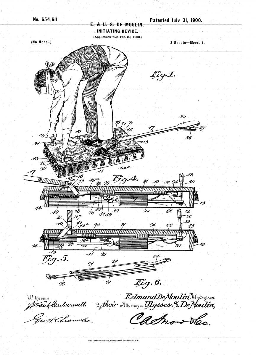 A patent drawing of an electrified prank