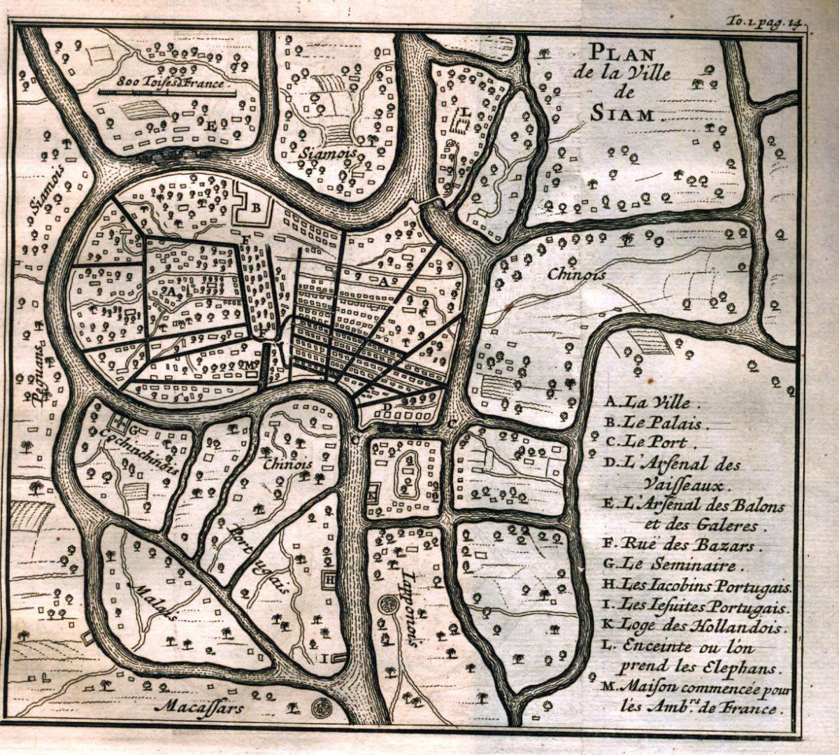 Map of Siam includes sectors of Dutch and Portuguese settlements.