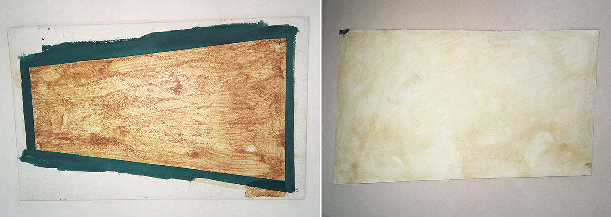 Before and after of the glue residue on a photograph