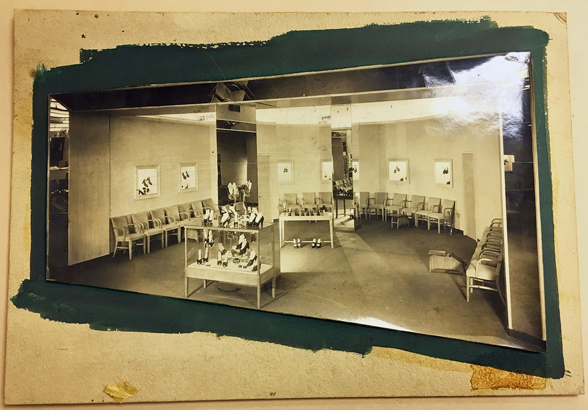 Photograph of unidentified women’s shoe department in its original condition on the mount.