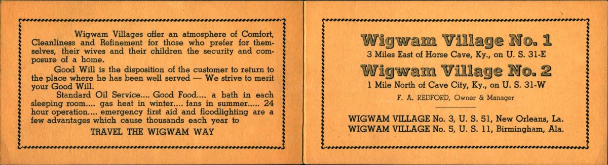 Wigwam Village pamphlet