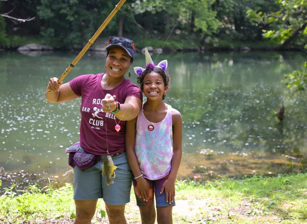 mother daughter fishing at hagley