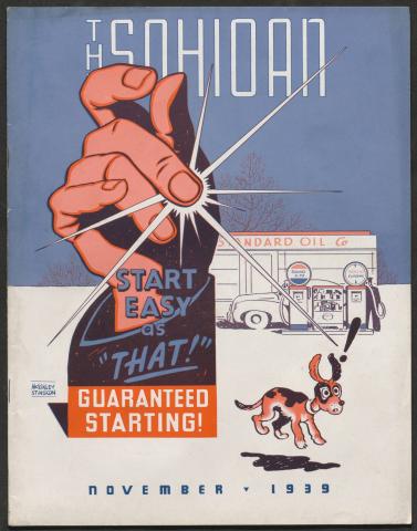 November 1939 cover of The Sohioan magazine, showing an illustration of a service station.