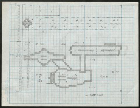 Hand-made computer game planning on graph paper featuring the Starship Enterprise