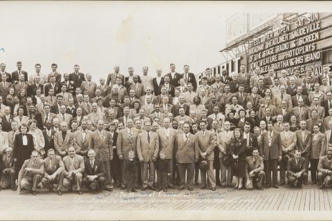 Cropped image from a panoramic photograph of the attendees of the  Convention of the International Fur and Leather Workers Union