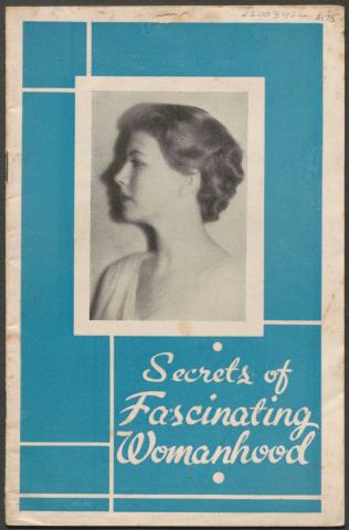 Cover of a pamphlet titled "Secrets of Modern Womanhood" with a portrait of a woman on it.