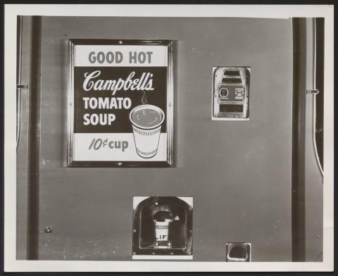 Close up view of a  Campbell's Tomato Soup vending machine