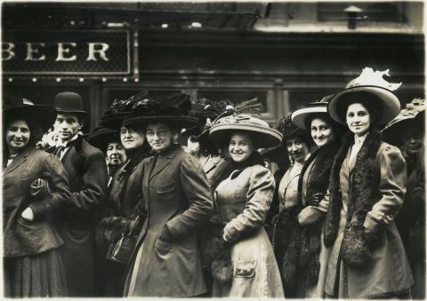 Picketers (mostly women) outside of saloon or bar