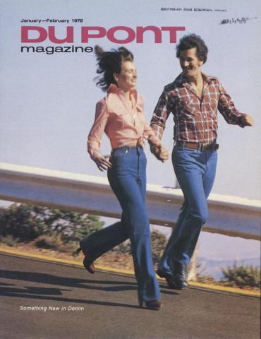 Cover of a 1978 issue of DuPont Magazine showcasing sportswear and denim fashion.