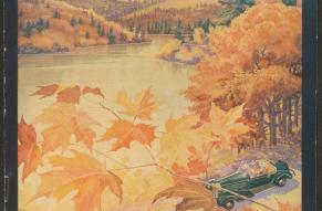 Illustration of an autumn landscape in the state of Maine.