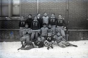 This 1900 glass negative shows the Wilmington Friends School's football team in uniform ...