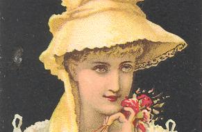 Advertisement for "Parker's Ginger Tonic" showing a woman in a  yellow bonnet holding a flower.