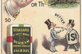 Advertising card for Durham smoking tobacco by James R. Day. Illustration shows a rebus puzzle.