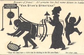Illustration advertising glue shows a silhouette of a family, with the father stuck to a chair.