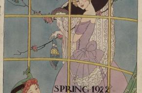 Cover of catalog. Illustration of a well dressed woman looking into a department store window.