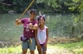 mother daughter fishing at hagley