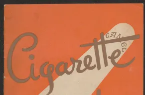 The image is a vintage-style book cover titled "Cigarette Tricks" against an orange background with an illustration of a cigarette.