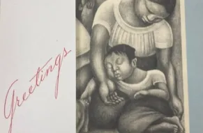 Close-up of a Diego Rivera illustrated greeting card by American Artists Group