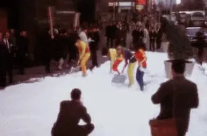  Four women compete in a snow shoveling contest to promote the 1967 International Ski and Winter Sports Show in New York, New York. The two women using Teflon-S coated shovels win the contest. 