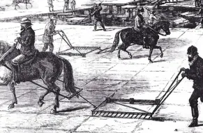 Sleds being used for ice harvesting