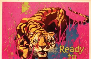 Colorful motivational poster about acknowledging mistakes featuring a tiger about to spring.