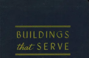 Front cover of booklet. Dark blue, gold text reads 'Buildings that Serve' and 'Sun Oil Co.'
