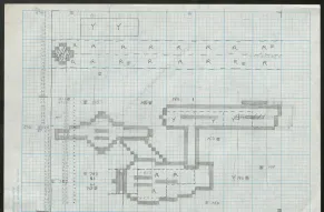 Hand-made computer game planning on graph paper featuring the Starship Enterprise