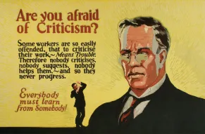 Workplace poster with the title 'Are you afraid of criticism?'. Additional text ncourages workers to embrace professional criticism.