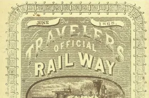 Cover of the inaugural June 1869 issue of the Travelers Official Railway Guide of the United States and Canada