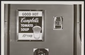 Close up view of a  Campbell's Tomato Soup vending machine
