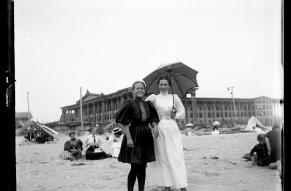Circa 1887 photograph of two women at a beach.