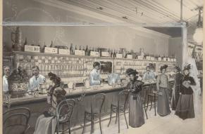 Photograph collage of a soda counter at Strawbridge & Clothier's, ca. 1898.