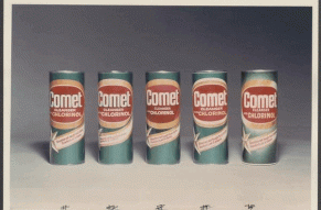 Gif showing a selection of containers of Comet, each with a slightly different graphic design.