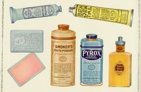 Page from California Perfume Company color plate catalog showing dental care products