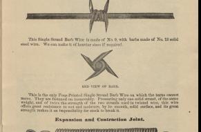 Page from a catalog for fencing showing illustrations of barb wire.