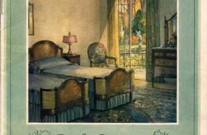 Catalog titled "Restful Bedrooms", with a color illustration of a restful bedroom.