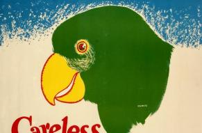 Color illustration of a parrot with large text reading "Free Speech Doesn't Mean Careless Talk!"