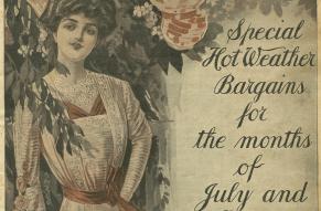 Mail order catalog cover featuring a woman in 1909 style dress.