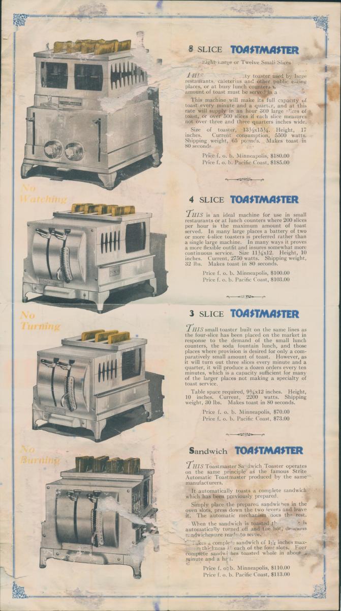 Toastmaster models listed in a catalog